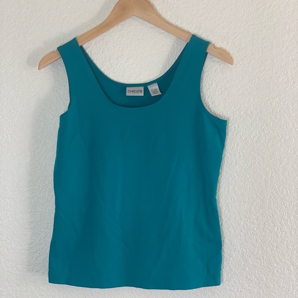 Chico’s | Like new Turquoise scoop neck tank top blouse size 0 small - Picture 1 of 8